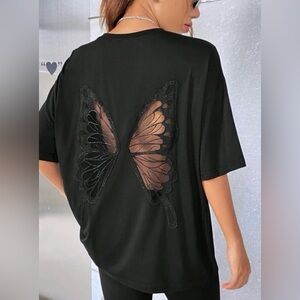 Black Butterfly Embroidered Women's Top